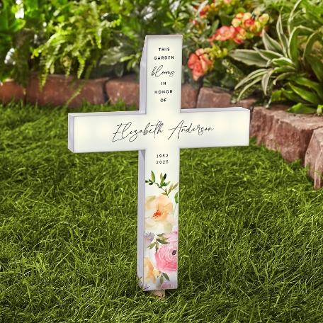 Everlasting Blossoms Memorial Solar LED Cross