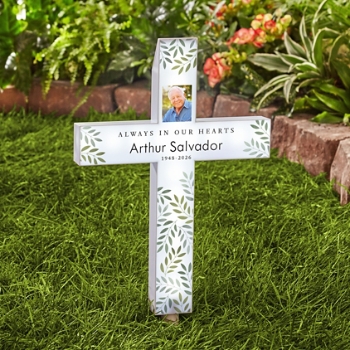 In Our Hearts Memorial Solar Photo LED Cross