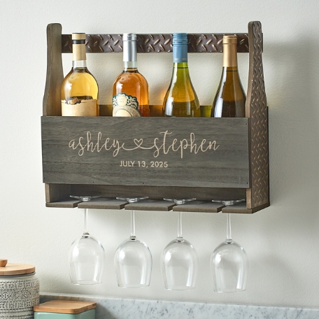 Our Love Connects Us Hanging Wood Wine Rack