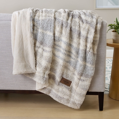 Faux Fur Sherpa Stripe Plush Blanket