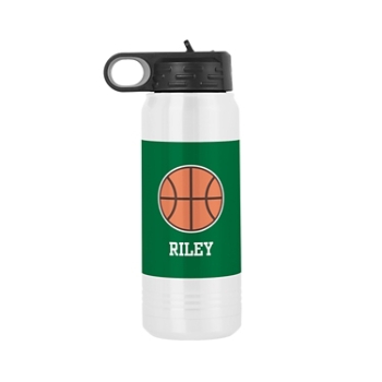 Champion Series White Stainless Steel Water Bottle - 20oz - Basketball