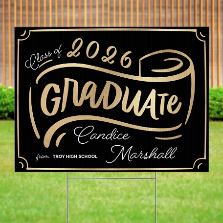 Golden Scroll Graduation Yard Sign
