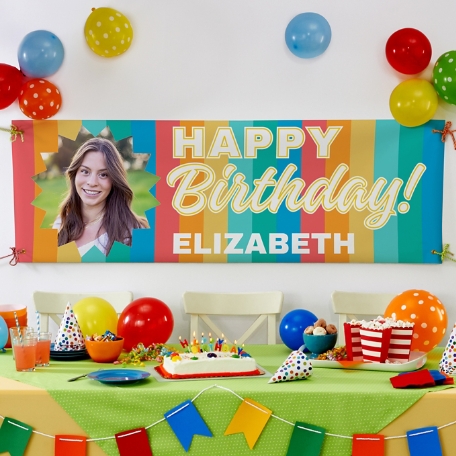 Bright Stripes Birthday Photo Banner