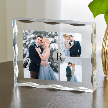 Initial with Three Photos Acrylic Block