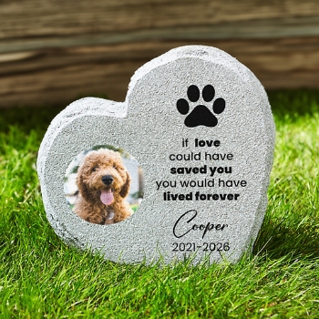 Cherished Pet Photo Standing Heart Garden Stone