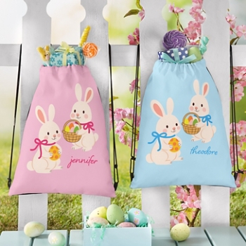 Playful Bunny Duo Drawstring Bag