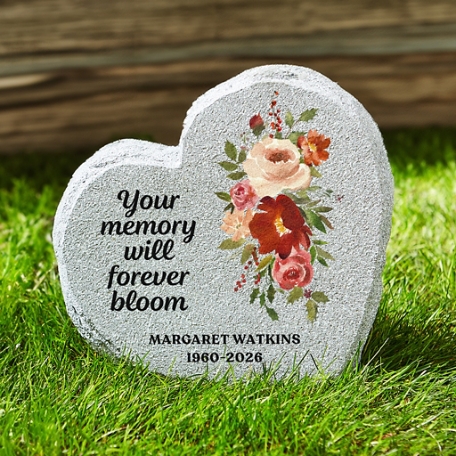 Forever Bloom Memorial Standing Heart Garden Stone