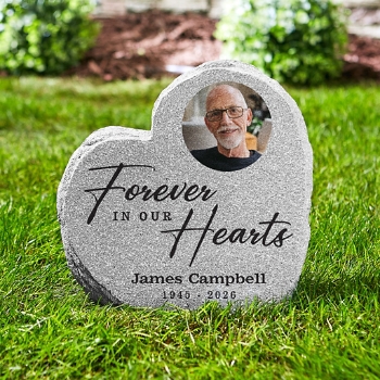 Forever Loved Memorial Photo Standing Heart Garden Stone