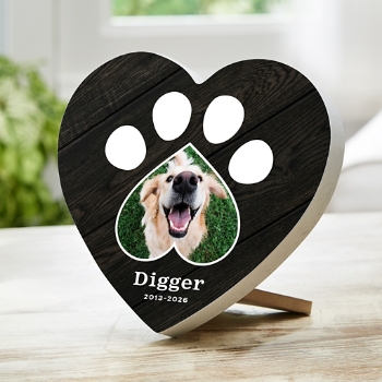 Pawprint Heart Photo Wood Heart