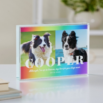 Rainbow Memorial Pet Photo Glass Block