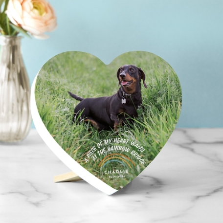 Waiting at the Rainbow Bridge Photo Wood Heart