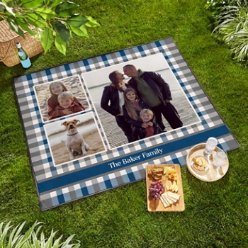 Gingham Name Photo Picnic Blanket