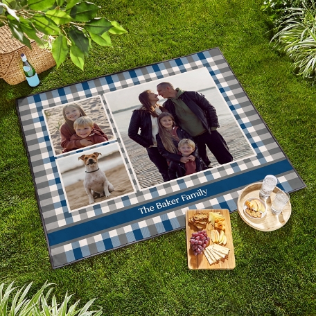 Gingham Name Photo Picnic Blanket