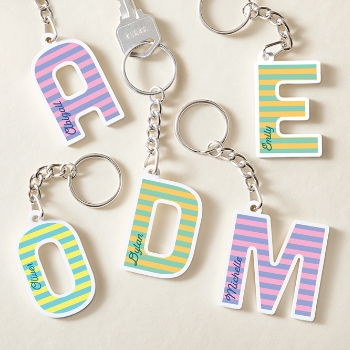 Stripe Initial And Name Acrylic Keychain