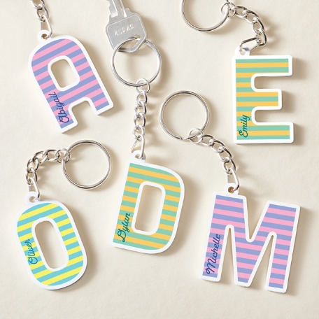 Stripe Initial And Name Acrylic Keychain