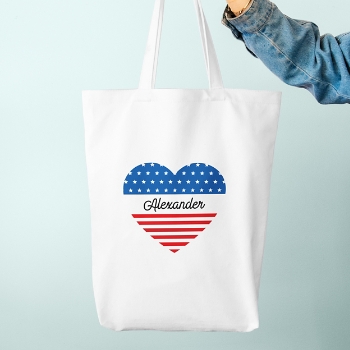 Red, White & Blue Heart Flag Tote Bag