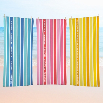 Repeating Name Striped Beach Towel