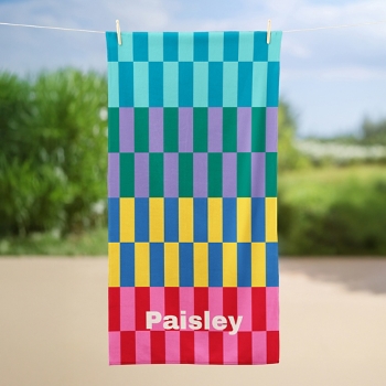 Bright Checkered Stripes Beach Towel