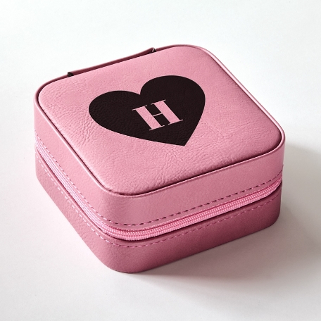 Heart Initial Travel Jewelry Box