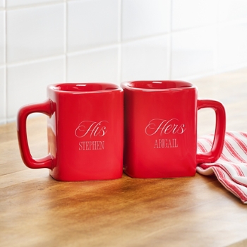 His and Hers Red Square Mug Set