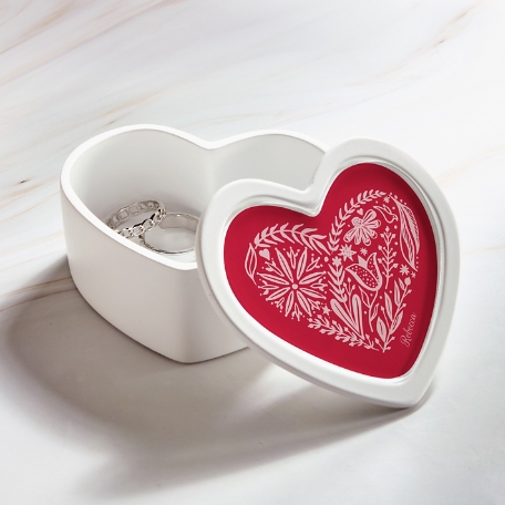 White Flowers Heart Keepsake Box