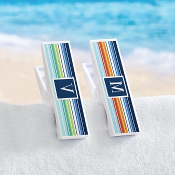 Initial Stripes Beach Towel Chair Clip - Set of 2