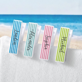 Striped Name Beach Towel Chair  Clip - Set of 2