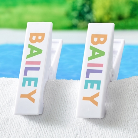 Multi-Color Name Beach Towel Chair Clip - Set of 2