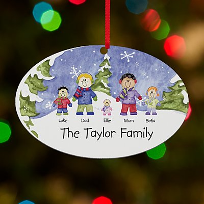 Family of Winter Characters Oval Bauble