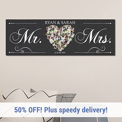 Just Married Photo Heart Canvas