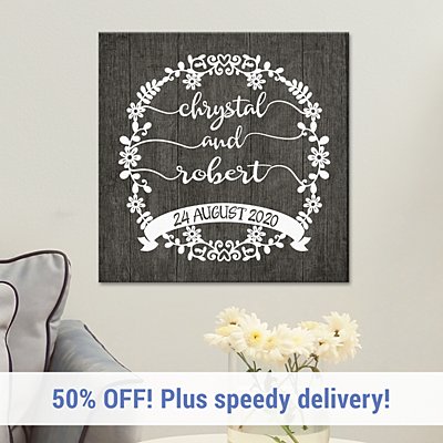 Scripted Floral Wreath Canvas