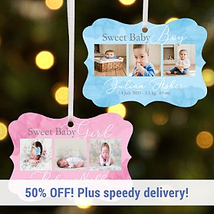 Sweet Baby Photo Scroll Bauble