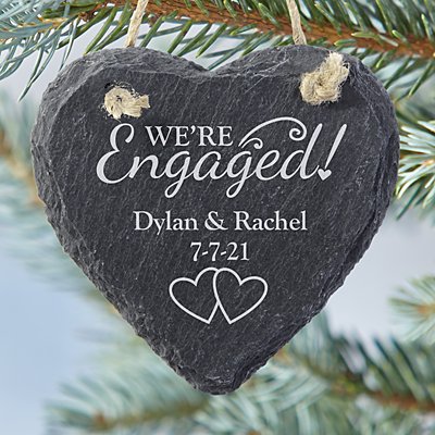 We're Engaged Heart Slate Bauble