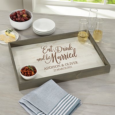 Eat, Drink & Be Married Rustic Wood Tray