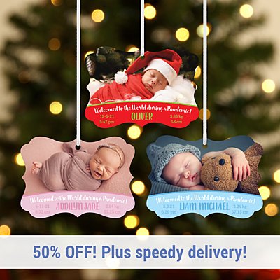 Welcome to the World Baby Photo Scroll Bauble
