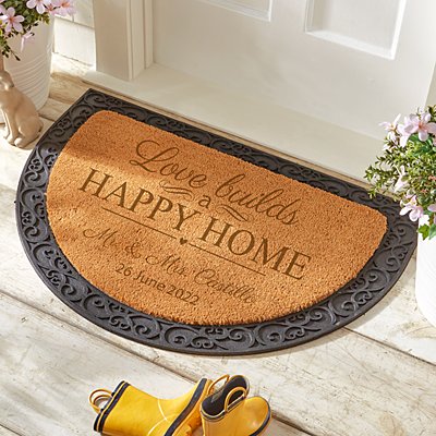 Love Builds a Happy Home Half Round Coir Doormat