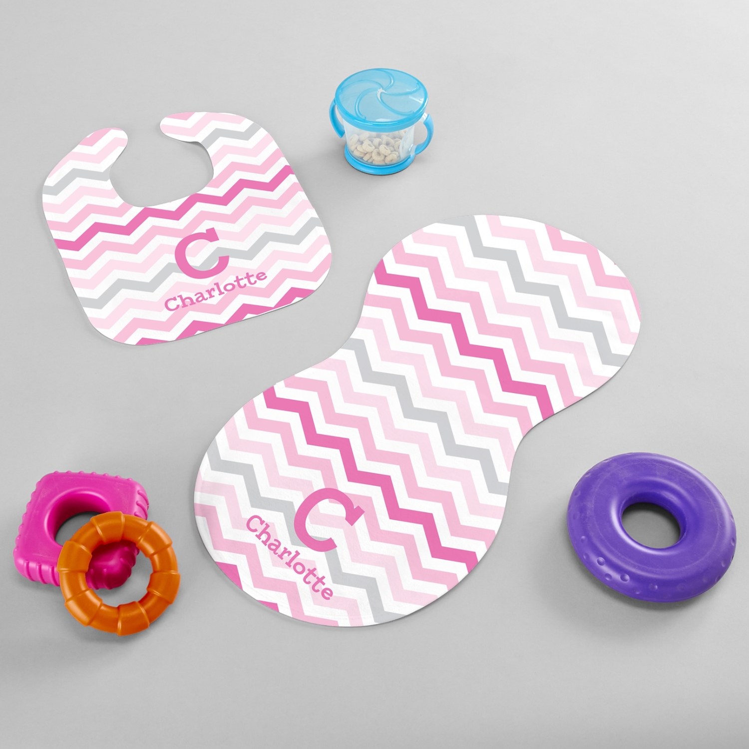 Zig Zag Personalized Bib & Burp Cloth Set