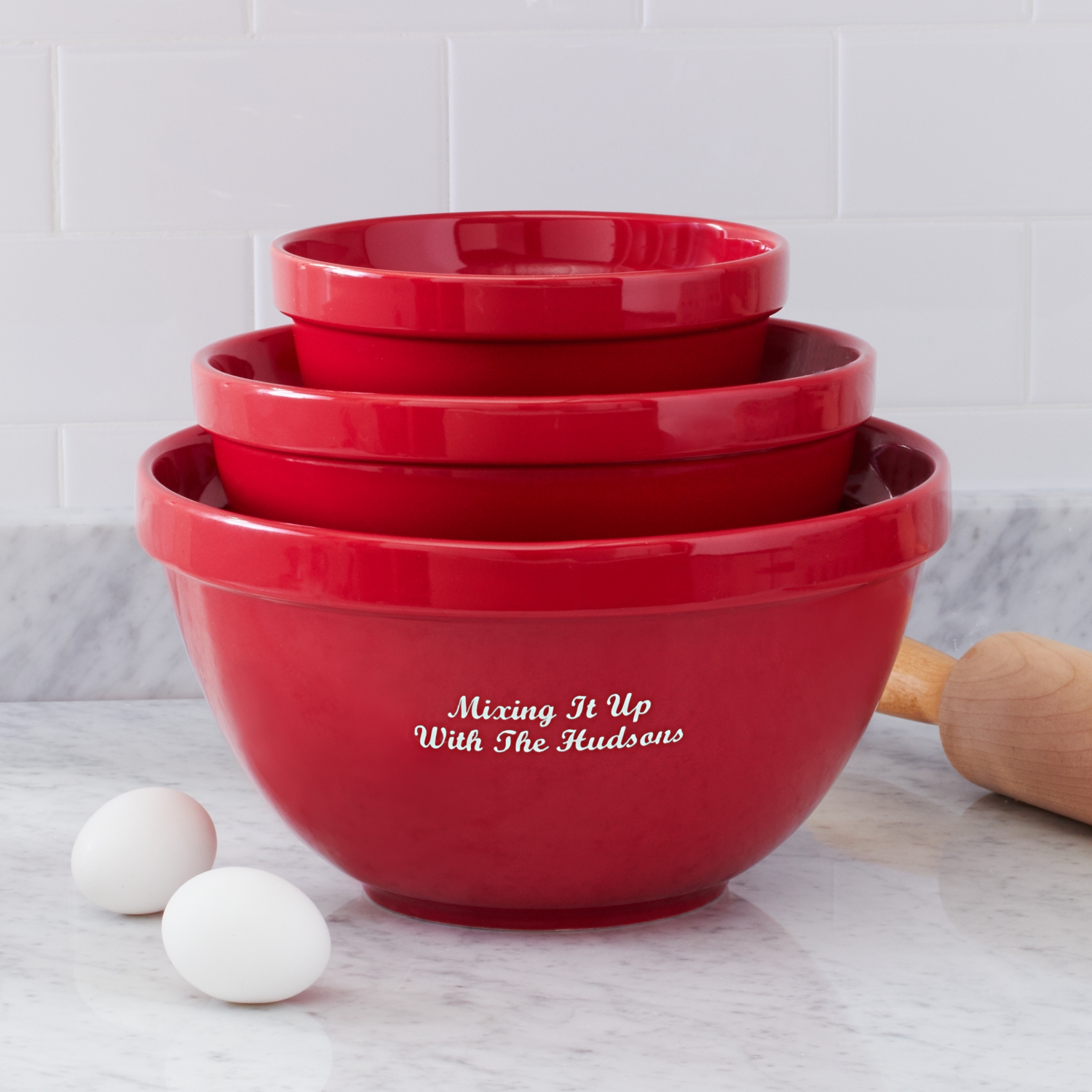 Ceramic Personalized Mixing Bowl Trio