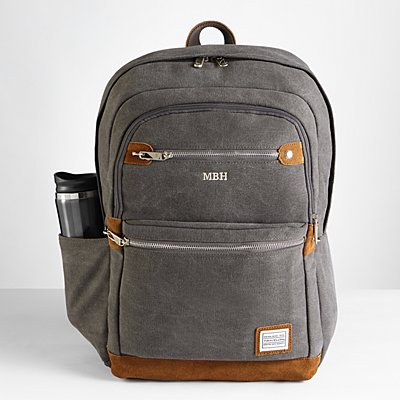 Canvas & Suede Secure Travel Personalized Backpack