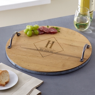 Monogram Wine Premium Maple Wood Barrel Tray