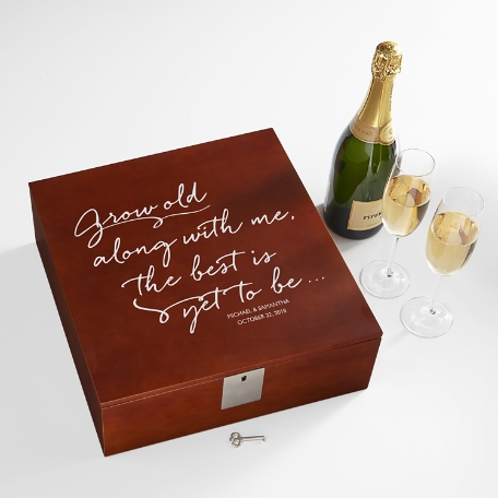 Grow Old With Me Wooden Wine + Glass Keepsake Box