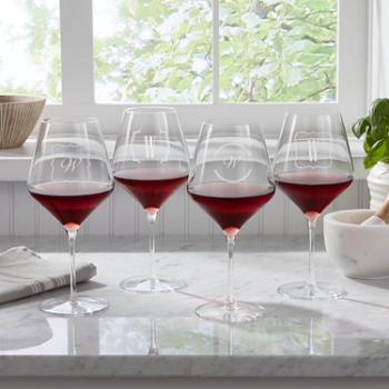 Bordered Monogram Red Stemware Wine Glasses 