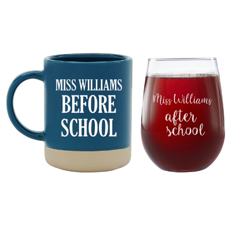 Before & After School Blue Mug/Wine Glass Set