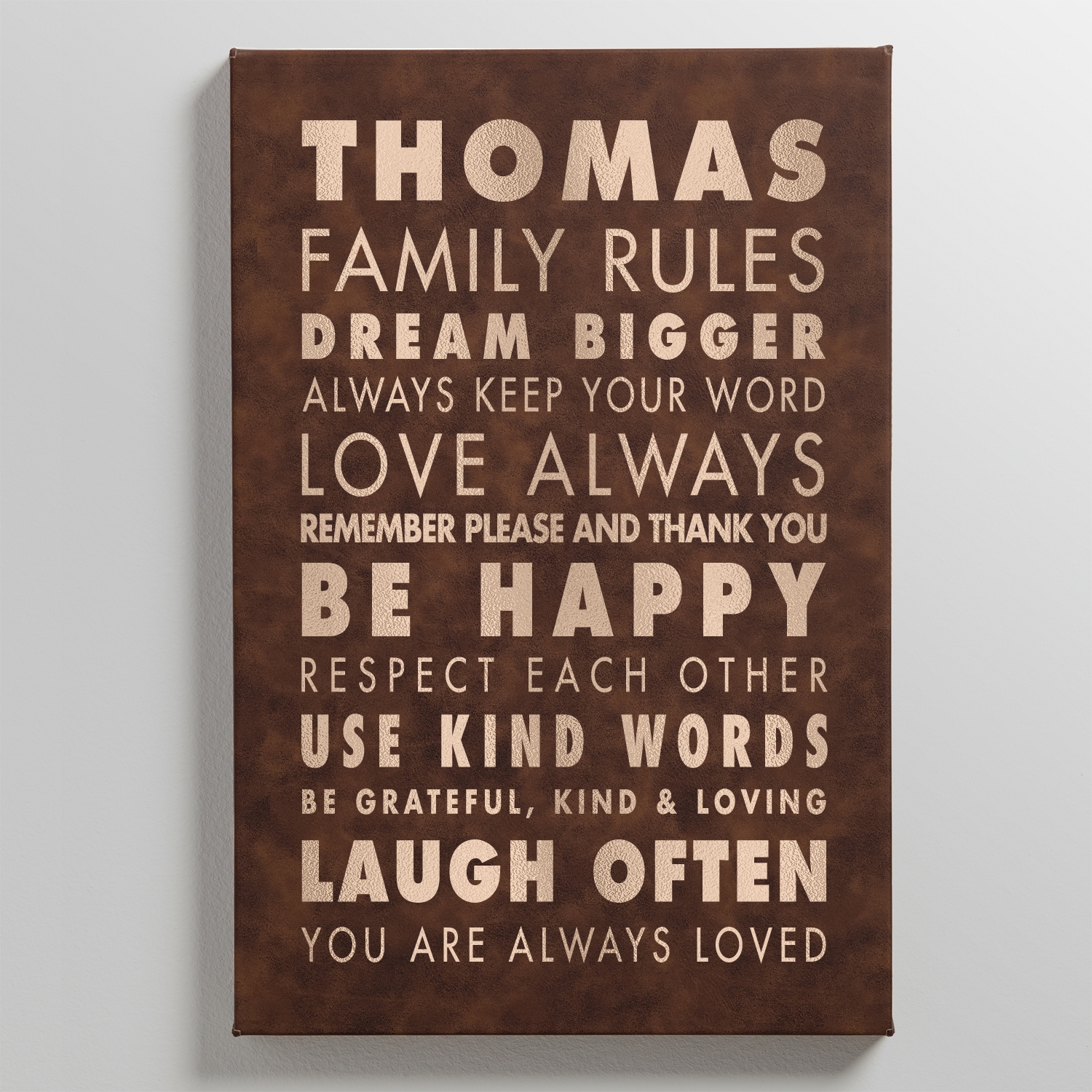 Household Principles Personalized Leather Wall Art