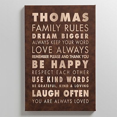 Family Rules Leather Wall Art