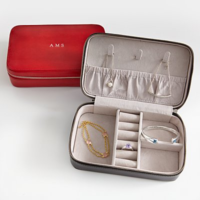 Deluxe Leather Personalized Travel Jewelry Case