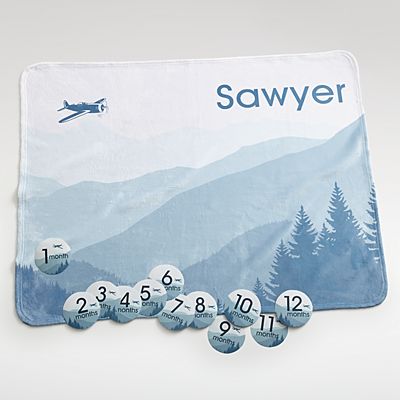 Baby Milestone Airplane Blanket Set