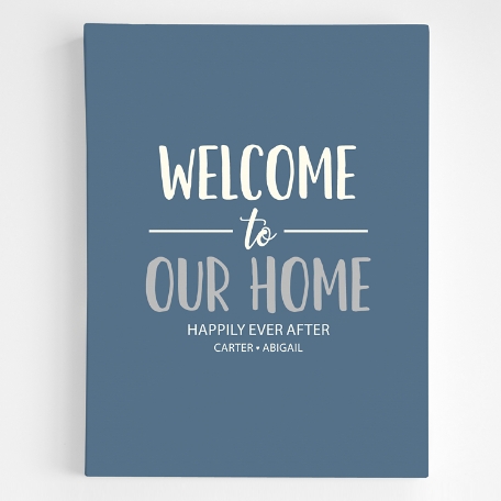 Welcome To Our Home Premium Canvas Wall Art - Blue 12x16
