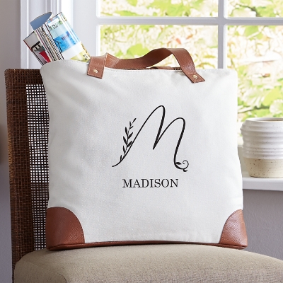 Floral Monogram Personalized Canvas Tote Bag