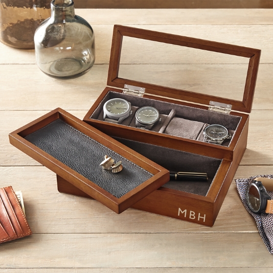 Exclusive Sale - Monogram Small Watch Case & Jewelry Storage Valet - Style  2 / Brown